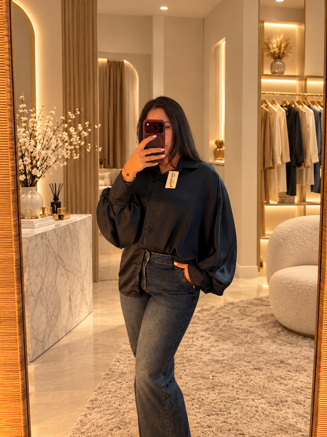 Chemise ROMA – Satin Fluide à Manches Bouffantes