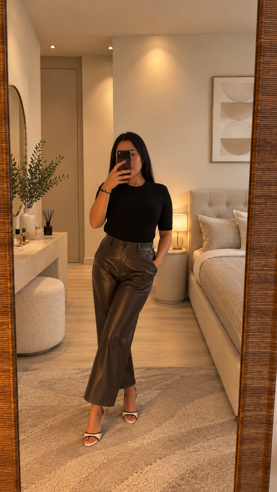 Pantalon large effet cuir – Coupe fluide taille haute - Modèle Mila