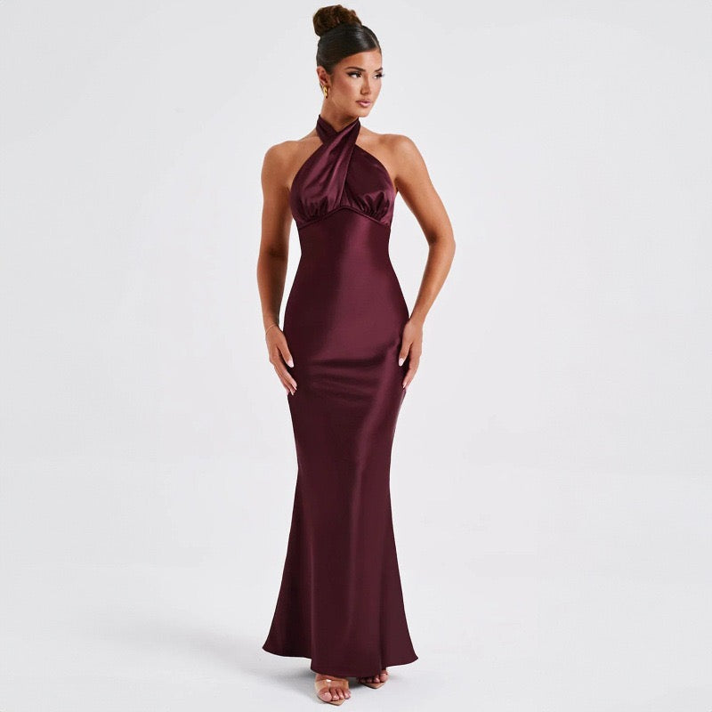Robe Elena – Robe Longue Satinée Dos Nu