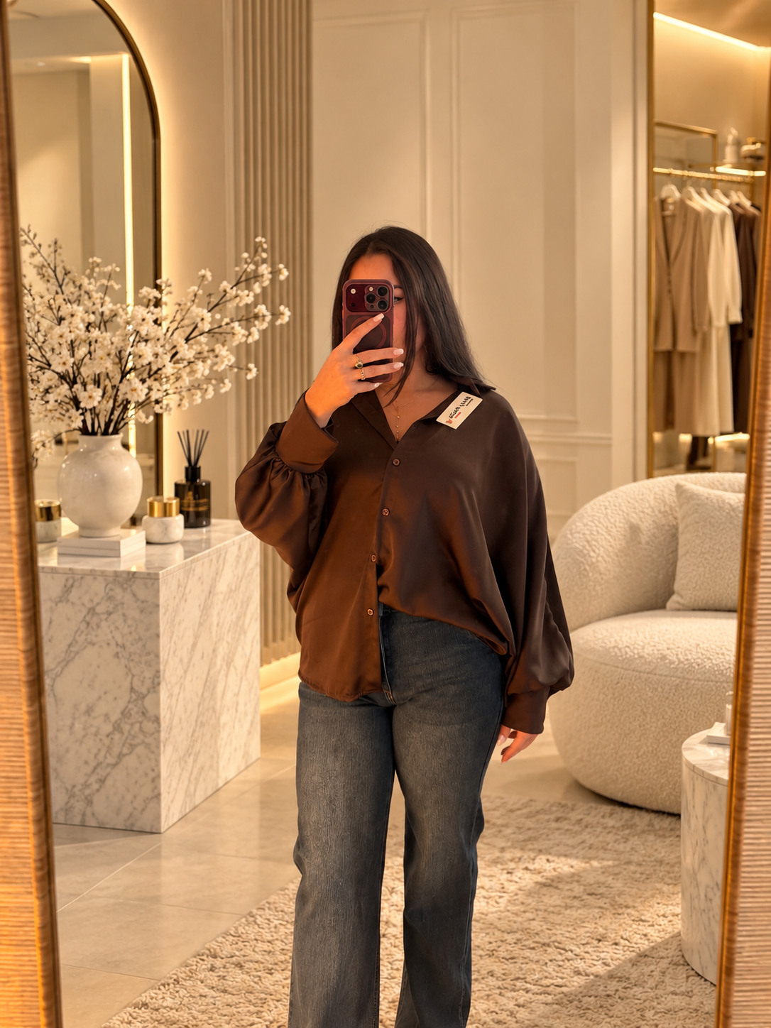 Chemise ROMA – Satin Fluide à Manches Bouffantes