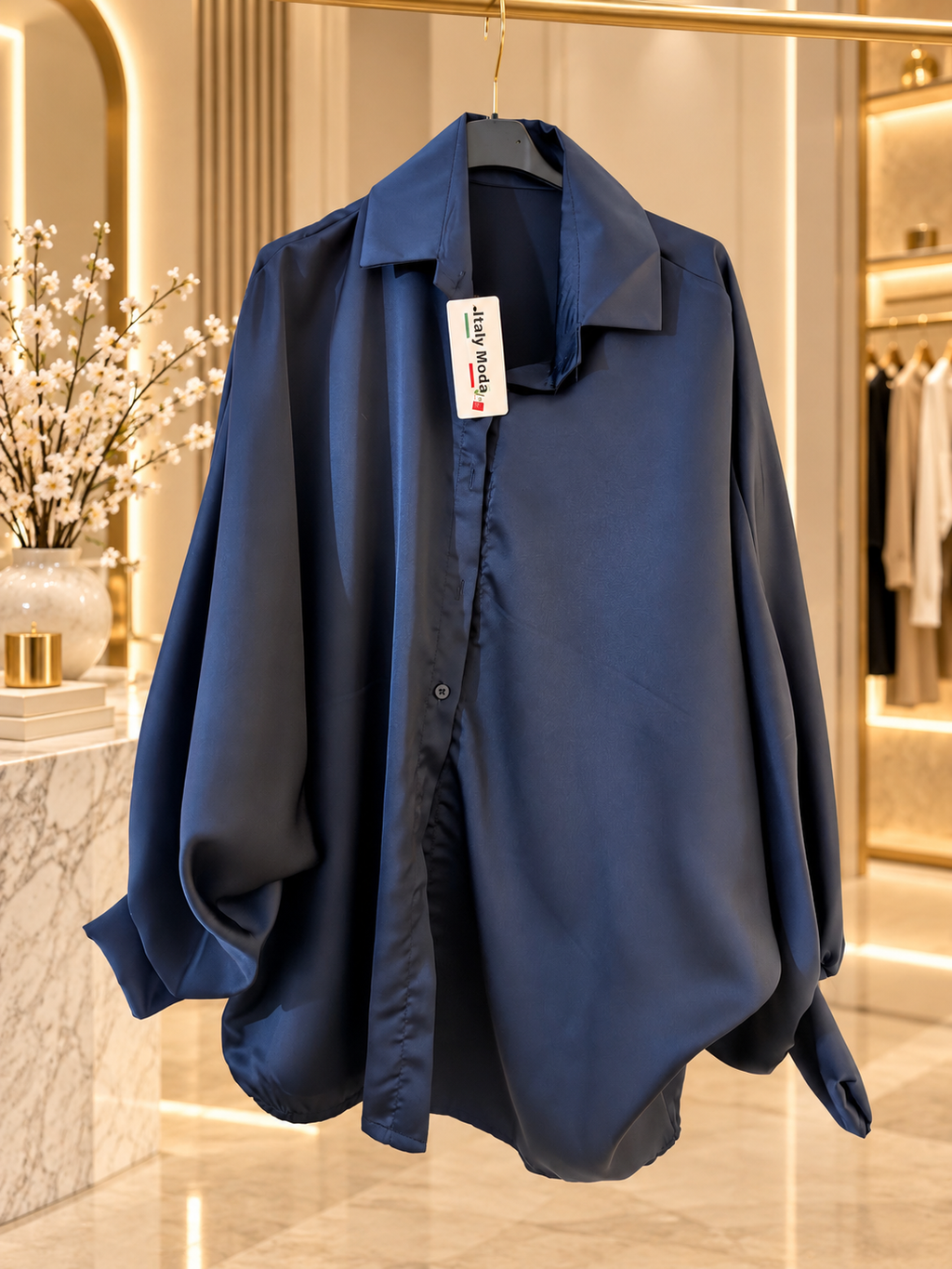 Chemise ROMA – Satin Fluide à Manches Bouffantes