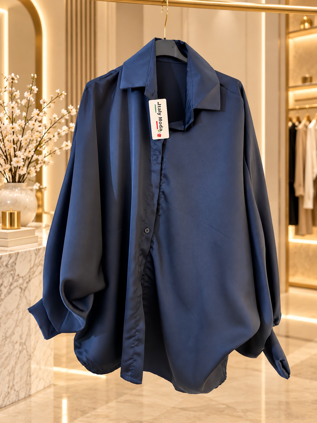 Chemise ROMA – Satin Fluide à Manches Bouffantes