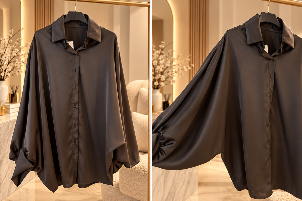 Chemise ROMA – Satin Fluide à Manches Bouffantes