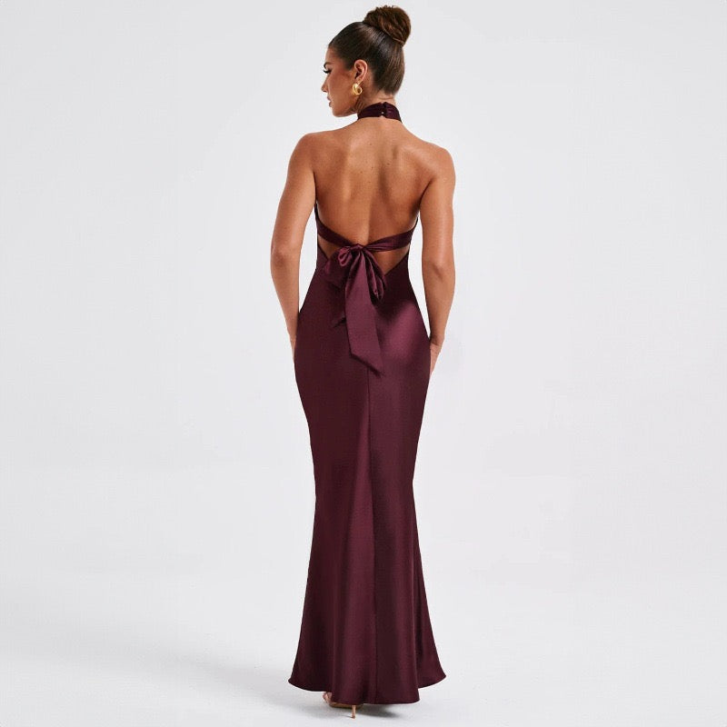Robe Elena – Robe Longue Satinée Dos Nu