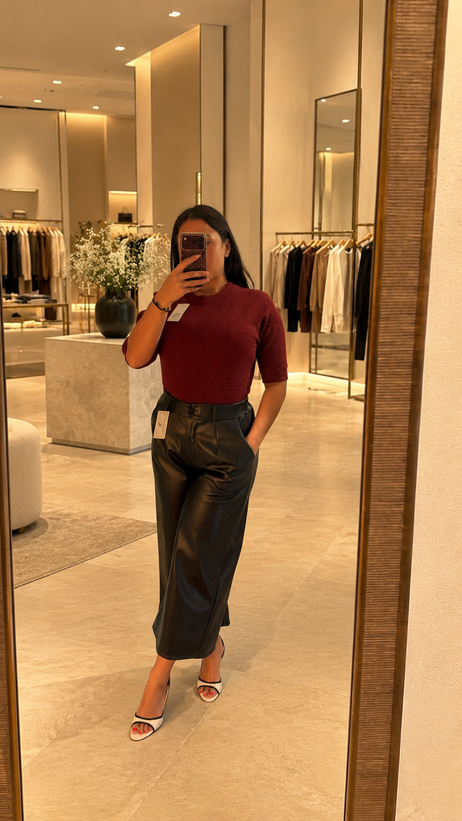 Pantalon large effet cuir – Coupe fluide taille haute - Modèle Mila