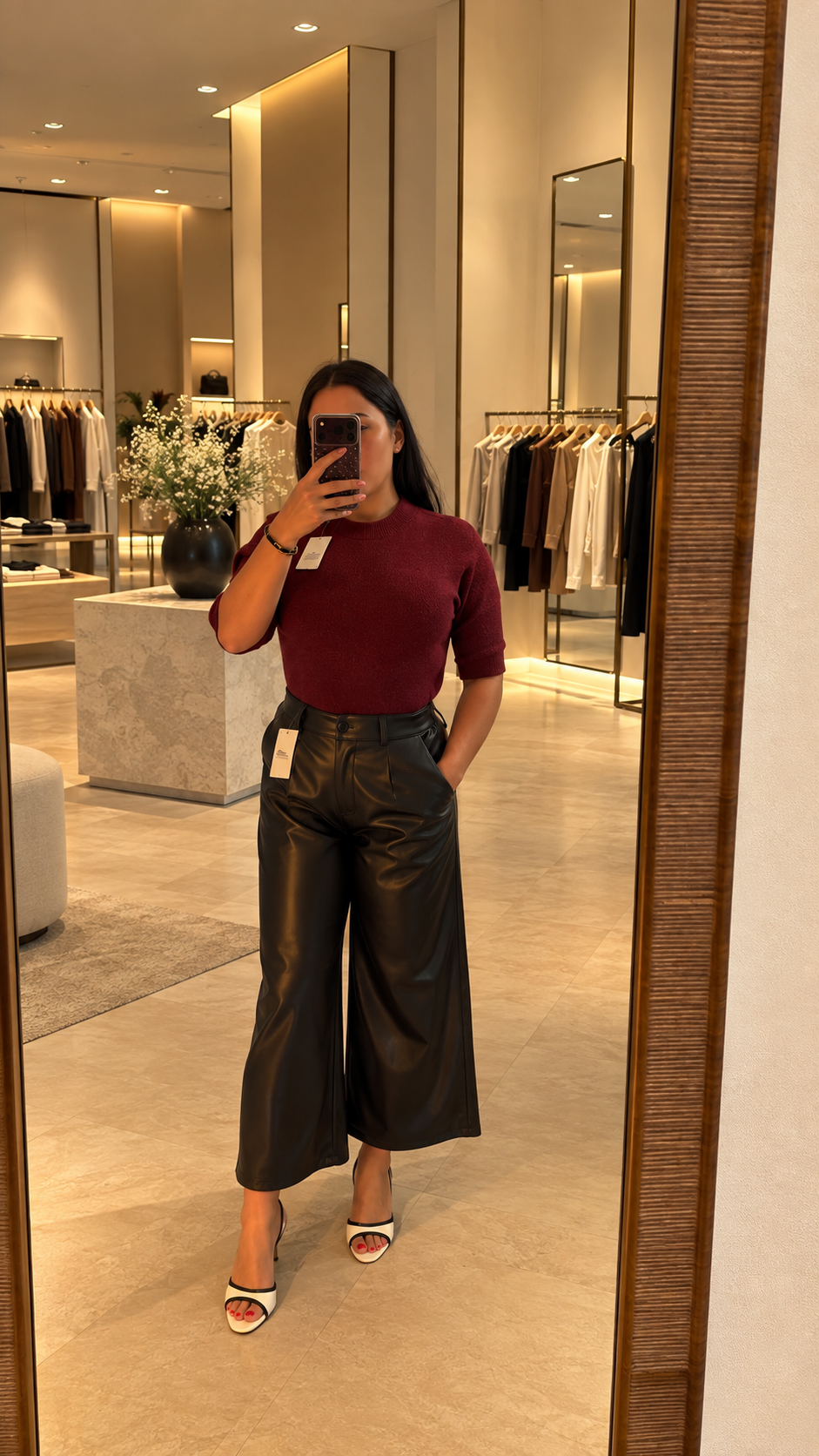 Pantalon large effet cuir – Coupe fluide taille haute - Modèle Mila